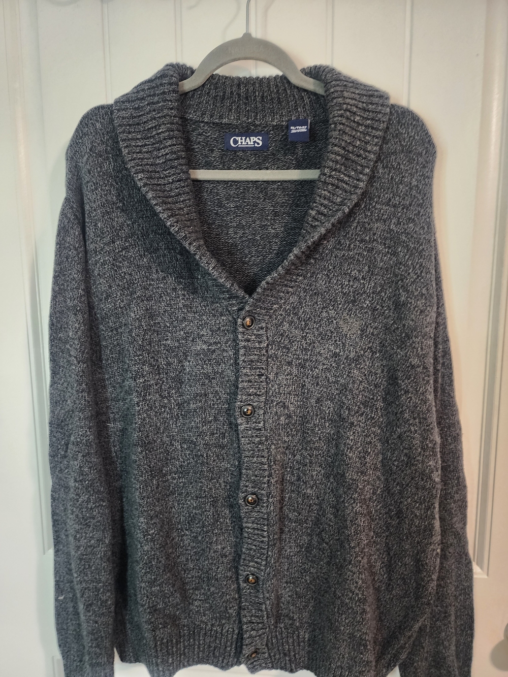 Chaps Men’s Shawl Collar Cardigan in Charcoal Gray